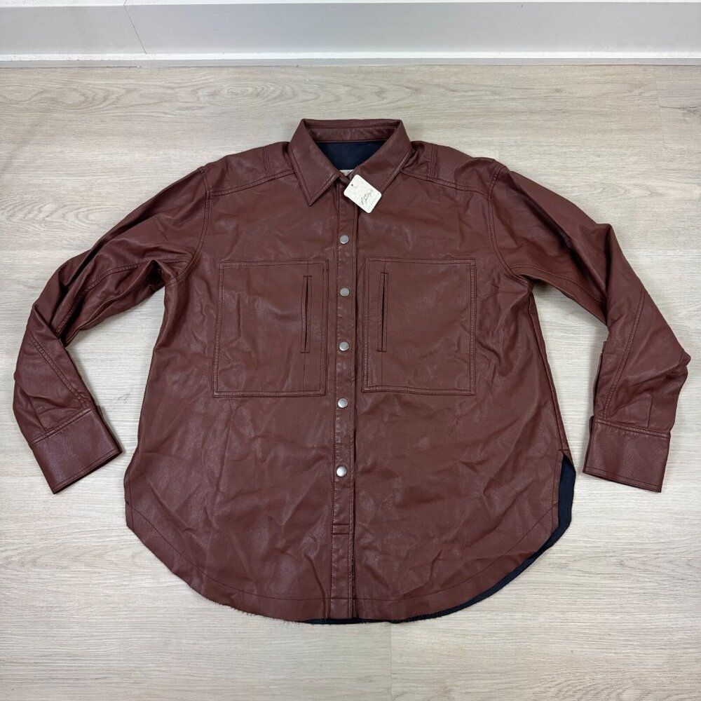 Free People Easy Rider Faux Leather Shirt Jacket Womens Small Brown Desert Topaz - Picture 5 of 9